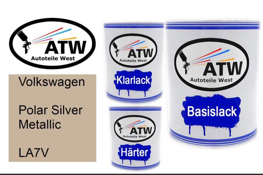 Volkswagen, Polar Silver Metallic, LA7V: 1L Lackdose + 1L Klarlack + 500ml Härter - Set, von ATW Autoteile West.